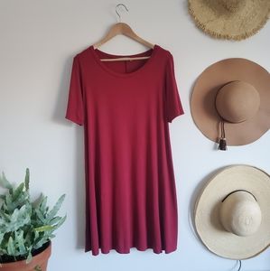 Knee length Maroon Tshirt Dress